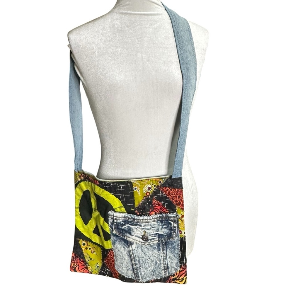Handmade Boho Peace Sign Patchwork Crossbody Purse.